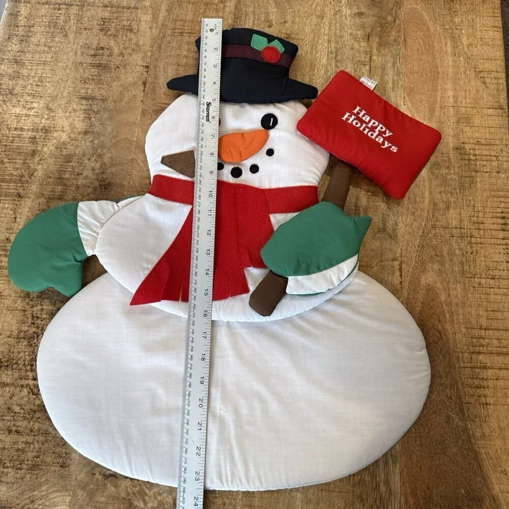 Vintage Cloth Wall Door Hanging Snowman Christmas Happy Holidays Lillian Vernon